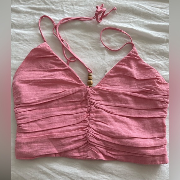 Linen Blend Ruched Top - Picture 2 of 3